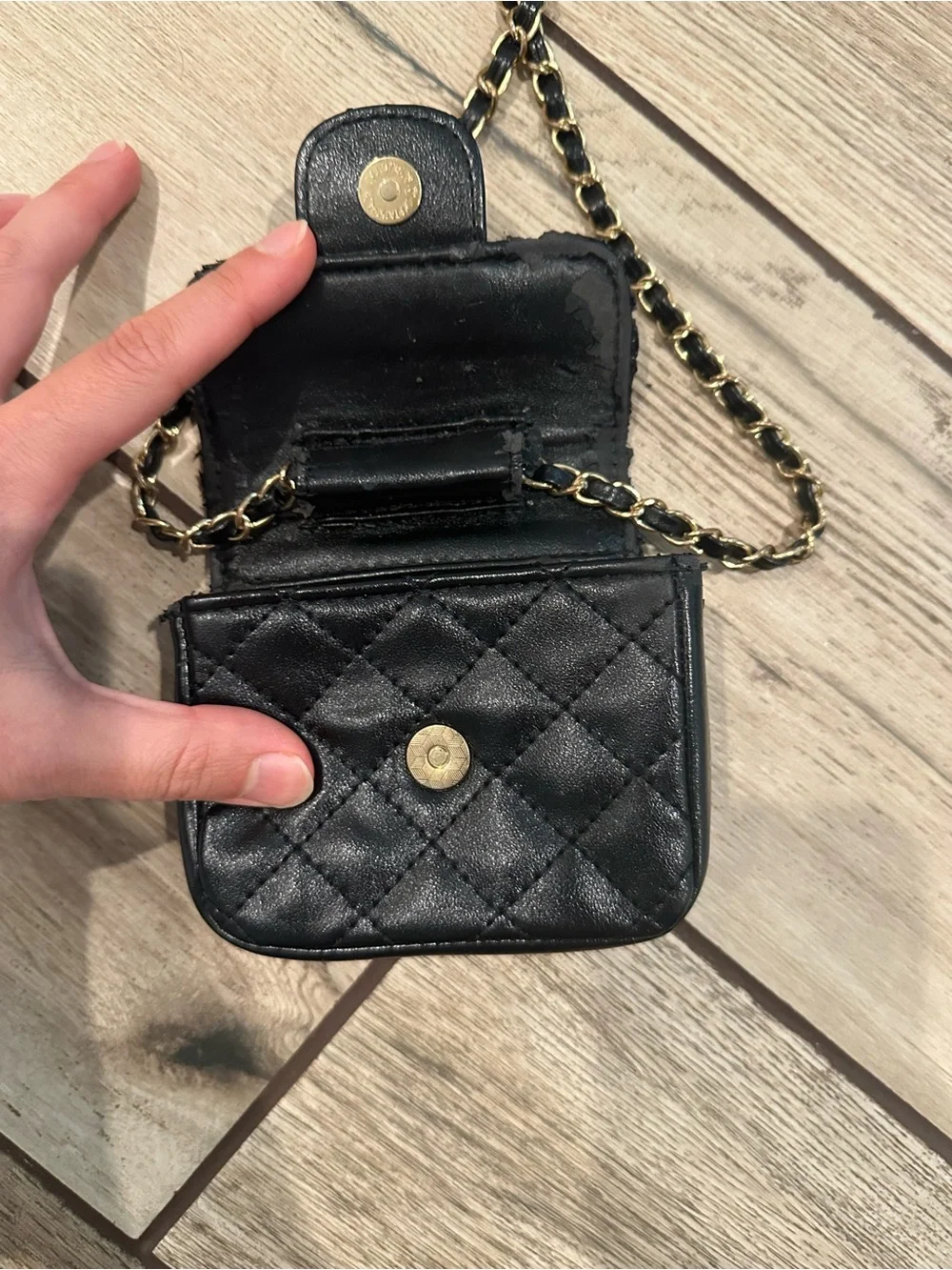 Black Quilted Leather Crossbody Bag with Chain Strap